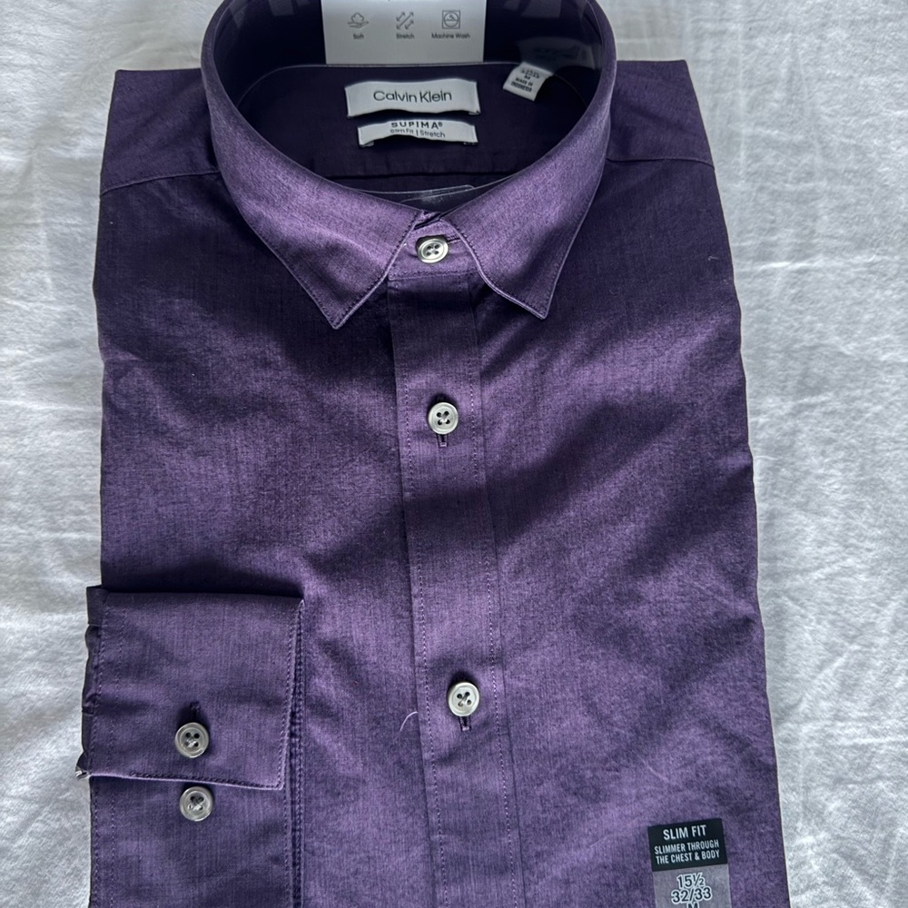 Calvin Klein Men's Deep Purple Dress Shirt slim-fit